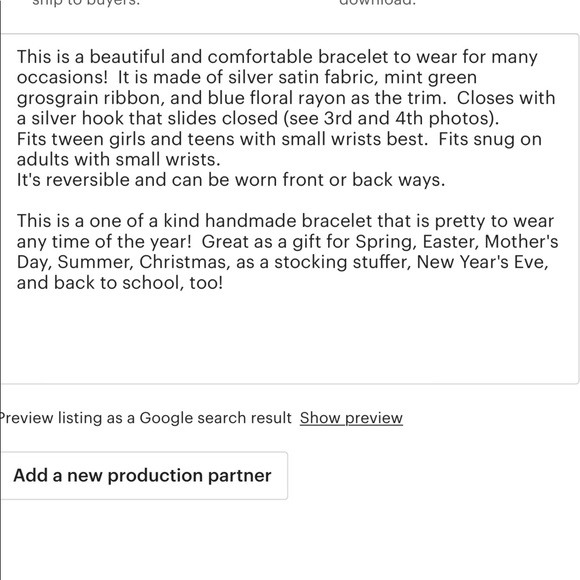 Reversible handmade satin silver mint ribbon fabric cuff bracelet tween - Picture 6 of 6